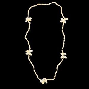 VTG 70s 80s Money Cowrie & Nassarius Shell Flower Necklace 34" Boho Beachy